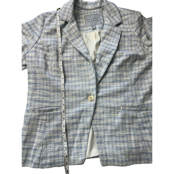 QVC Susan Graver Knit Tweed Short Sleeve Blazer Wind Blue NWOT Size L - Picture 10 of 10